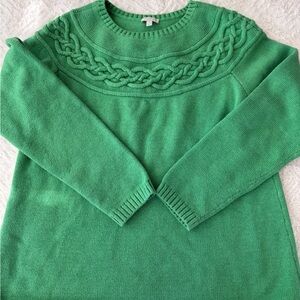 Talbots Sweater Women’s Size Large Green Nordic Cable Knit E32